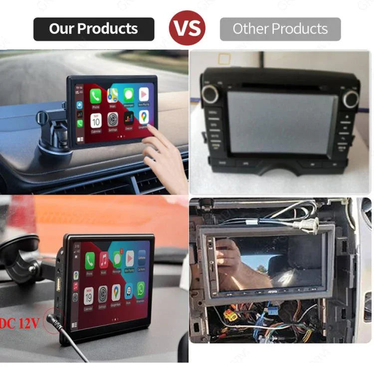 หน้าจอสมาร์ทพกพา IPS 7 นิ้ว สำหรับรถยนต์ โปรเจคเตอร์หน้าจอไร้สาย Carplay Android Auto พร้อมกล้องถอยหลัง, พร้อมกล้องถอยหลัง