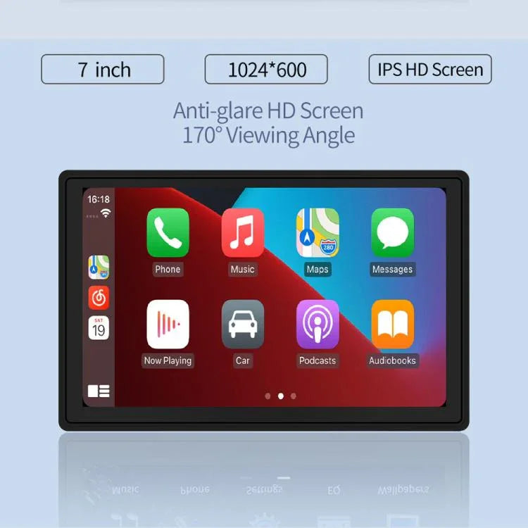หน้าจอสมาร์ทพกพา IPS 7 นิ้ว สำหรับรถยนต์ โปรเจคเตอร์หน้าจอไร้สาย Carplay Android Auto พร้อมกล้องถอยหลัง, พร้อมกล้องถอยหลัง