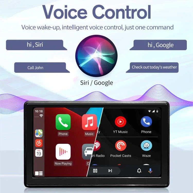 หน้าจอสมาร์ทพกพา IPS 7 นิ้ว สำหรับรถยนต์ โปรเจคเตอร์หน้าจอไร้สาย Carplay Android Auto พร้อมกล้องถอยหลัง, พร้อมกล้องถอยหลัง