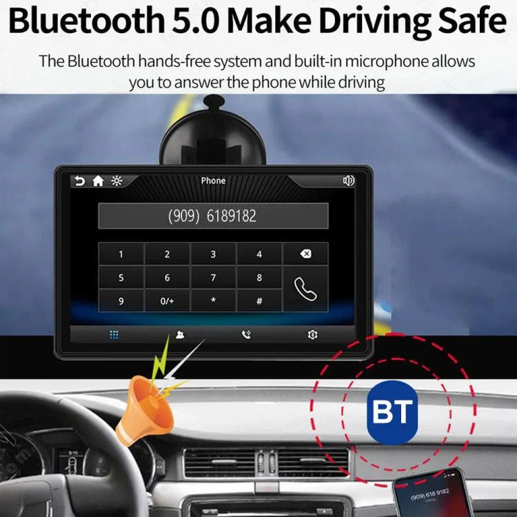 หน้าจอสมาร์ทพกพา IPS 7 นิ้ว สำหรับรถยนต์ โปรเจคเตอร์หน้าจอไร้สาย Carplay Android Auto พร้อมกล้องถอยหลัง, พร้อมกล้องถอยหลัง