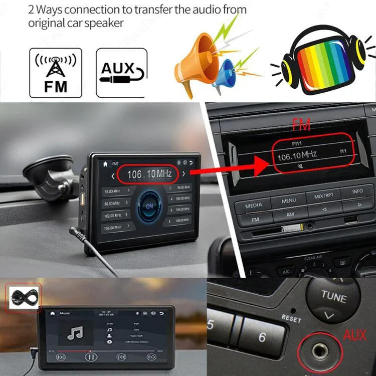 หน้าจอสมาร์ทพกพา IPS 7 นิ้ว สำหรับรถยนต์ โปรเจคเตอร์หน้าจอไร้สาย Carplay Android Auto พร้อมกล้องถอยหลัง, พร้อมกล้องถอยหลัง