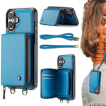 เคสโทรศัพท์หนังพร้อมกระเป๋าซิปและสายคล้องคู่ JEEHOOD C22 Series สำหรับ iPhone 17 Pro Max, สำหรับ iPhone 17 Pro, สำหรับ iPhone Air, สำหรับ iPhone 16 Pro Max, สำหรับ iPhone 16 Pro, สำหรับ iPhone 16 Plus, สำหรับ iPhone 16, สำหรับ iPhone 15 Pro Max