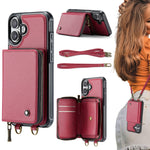 เคสโทรศัพท์หนังพร้อมกระเป๋าซิปและสายคล้องคู่ JEEHOOD C22 Series สำหรับ iPhone 17 Pro Max, สำหรับ iPhone 17 Pro, สำหรับ iPhone Air, สำหรับ iPhone 16 Pro Max, สำหรับ iPhone 16 Pro, สำหรับ iPhone 16 Plus, สำหรับ iPhone 16, สำหรับ iPhone 15 Pro Max