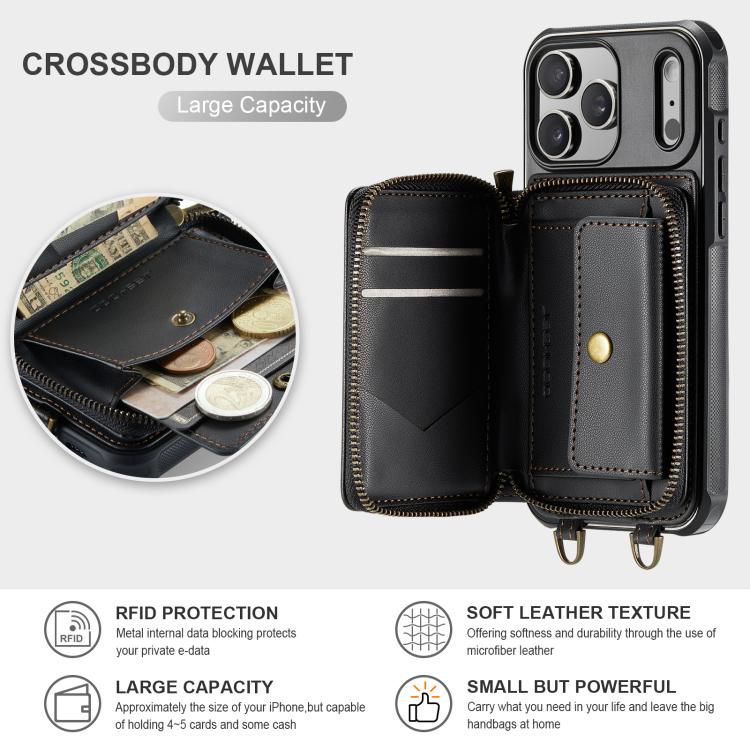 เคสโทรศัพท์หนังพร้อมกระเป๋าซิปและสายคล้องคู่ JEEHOOD C22 Series สำหรับ iPhone 17 Pro Max, สำหรับ iPhone 17 Pro, สำหรับ iPhone Air, สำหรับ iPhone 16 Pro Max, สำหรับ iPhone 16 Pro, สำหรับ iPhone 16 Plus, สำหรับ iPhone 16, สำหรับ iPhone 15 Pro Max
