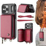 เคสโทรศัพท์หนังพร้อมกระเป๋าซิปและสายคล้องคู่ JEEHOOD C22 Series สำหรับ iPhone 17 Pro Max, สำหรับ iPhone 17 Pro, สำหรับ iPhone Air, สำหรับ iPhone 16 Pro Max, สำหรับ iPhone 16 Pro, สำหรับ iPhone 16 Plus, สำหรับ iPhone 16, สำหรับ iPhone 15 Pro Max