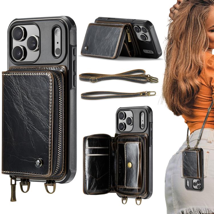 เคสโทรศัพท์หนังพร้อมกระเป๋าซิปและสายคล้องคู่ JEEHOOD C22 Series สำหรับ iPhone 17 Pro Max, สำหรับ iPhone 17 Pro, สำหรับ iPhone Air, สำหรับ iPhone 16 Pro Max, สำหรับ iPhone 16 Pro, สำหรับ iPhone 16 Plus, สำหรับ iPhone 16, สำหรับ iPhone 15 Pro Max