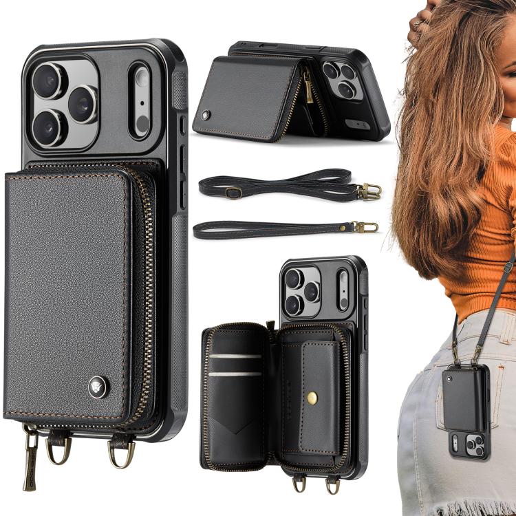 เคสโทรศัพท์หนังพร้อมกระเป๋าซิปและสายคล้องคู่ JEEHOOD C22 Series สำหรับ iPhone 17 Pro Max, สำหรับ iPhone 17 Pro, สำหรับ iPhone Air, สำหรับ iPhone 16 Pro Max, สำหรับ iPhone 16 Pro, สำหรับ iPhone 16 Plus, สำหรับ iPhone 16, สำหรับ iPhone 15 Pro Max
