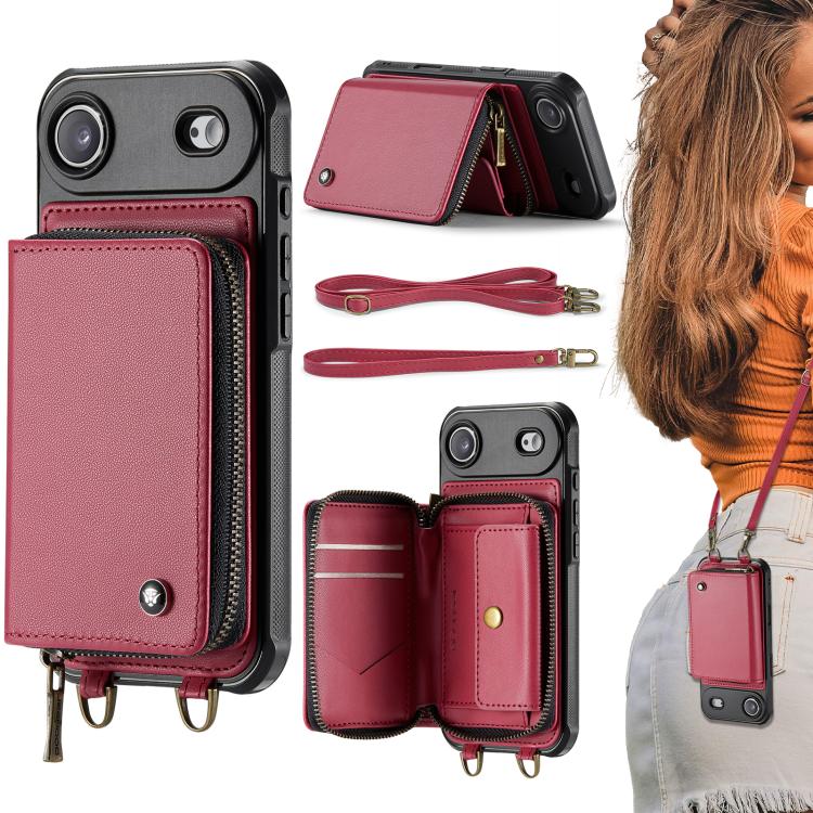 เคสโทรศัพท์หนังพร้อมกระเป๋าซิปและสายคล้องคู่ JEEHOOD C22 Series สำหรับ iPhone 17 Pro Max, สำหรับ iPhone 17 Pro, สำหรับ iPhone Air, สำหรับ iPhone 16 Pro Max, สำหรับ iPhone 16 Pro, สำหรับ iPhone 16 Plus, สำหรับ iPhone 16, สำหรับ iPhone 15 Pro Max