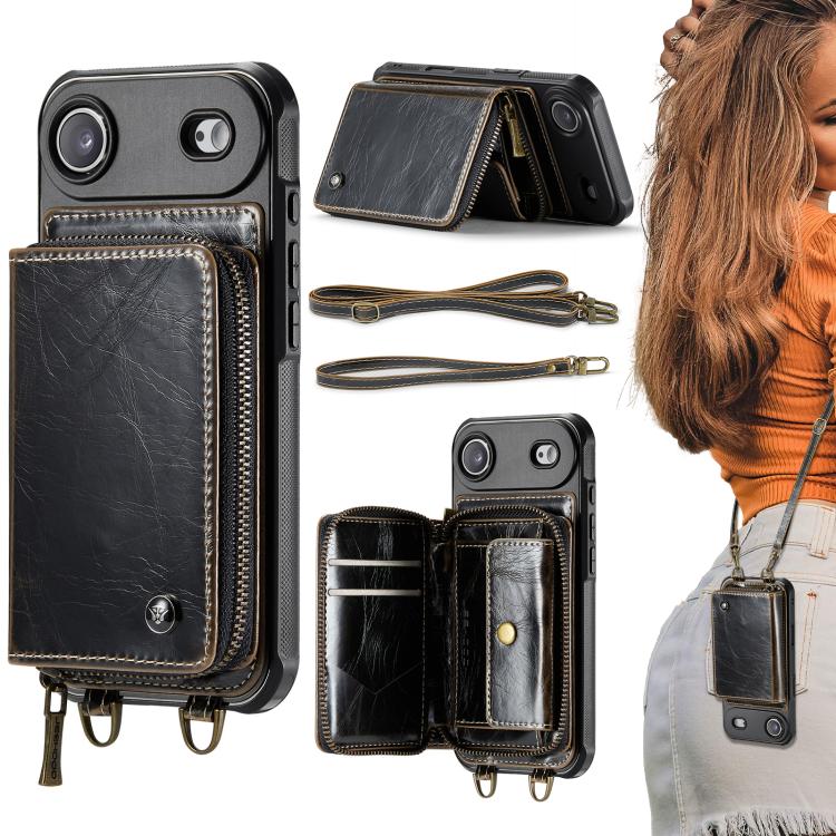เคสโทรศัพท์หนังพร้อมกระเป๋าซิปและสายคล้องคู่ JEEHOOD C22 Series สำหรับ iPhone 17 Pro Max, สำหรับ iPhone 17 Pro, สำหรับ iPhone Air, สำหรับ iPhone 16 Pro Max, สำหรับ iPhone 16 Pro, สำหรับ iPhone 16 Plus, สำหรับ iPhone 16, สำหรับ iPhone 15 Pro Max