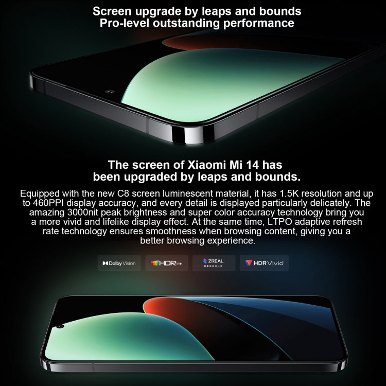 Xiaomi 14, 6.36 นิ้ว Xiaomi HyperOS Snapdragon 8 Gen 3 Octa Core 4nm สูงสุด 3.3GHz, NFC, เครือข่าย: 5G, 12GB+256GB, 16GB+512GB, 16GB+1TB