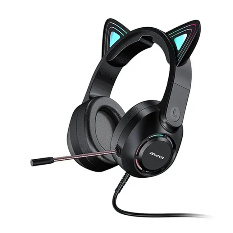 หูฟังเกมมีสาย AWEI GM-9 พร้อมไฟสีรูปหูแมวและไมโครโฟน, GM-9