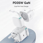 USAMS US-CC204 SMF Series PD35W ที่ชาร์จเร็ว GaN พอร์ตคู่ Type-C, ปลั๊ก UK
