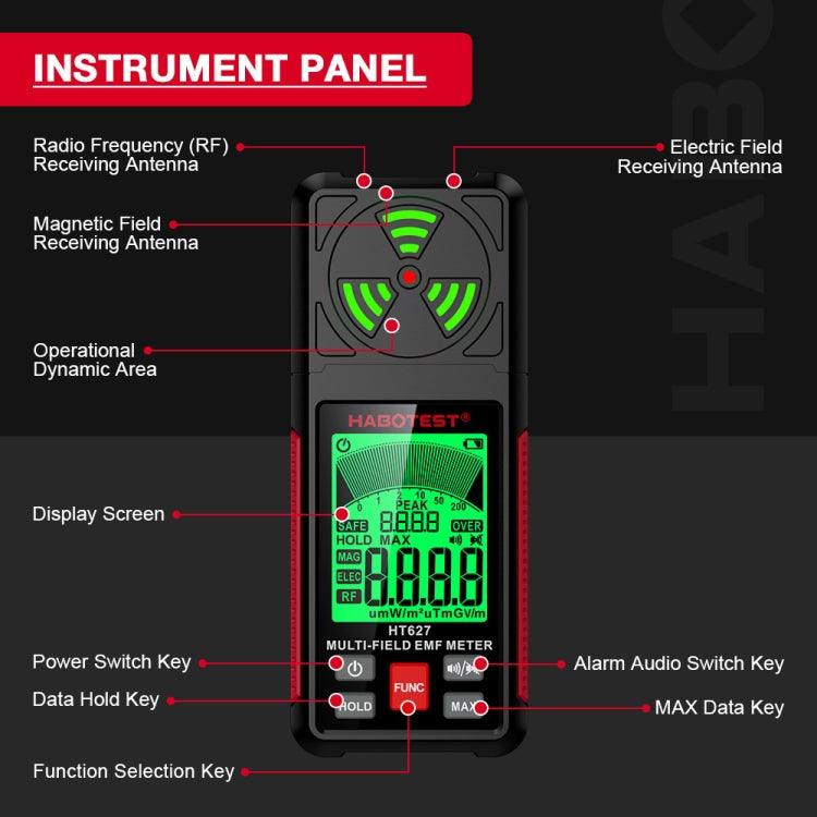 เครื่องตรวจจับรังสีแม่เหล็กไฟฟ้า HABOTEST HT627, HT627