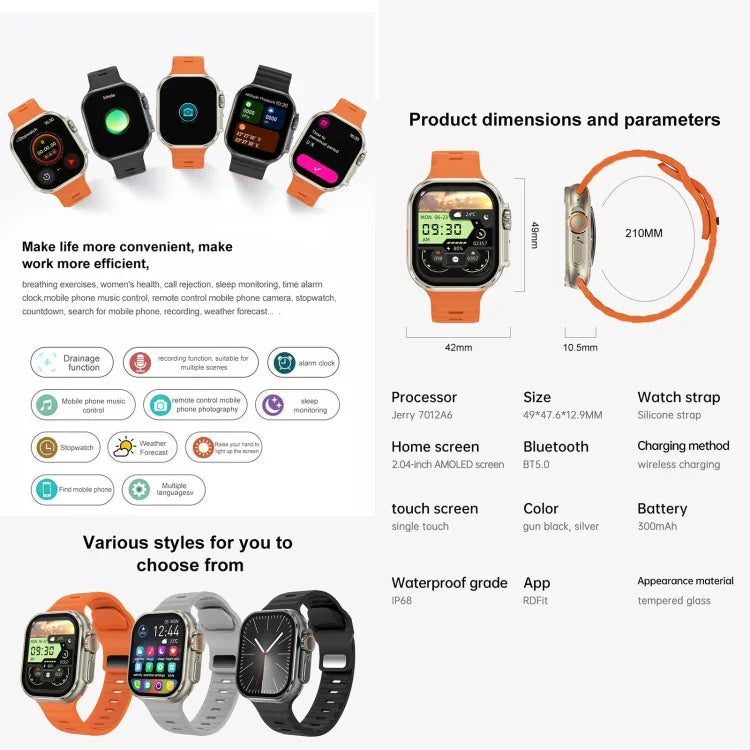 iW9 Ultra นาฬิกาอัจฉริยะหน้าจอ 2.04 นิ้ว รองรับการโทร BT / วัดอัตราการเต้นหัวใจ / ความดันโลหิต / ออกซิเจนในเลือด