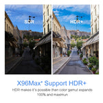 X96 max+ กล่องสมาร์ททีวี 4K, Android 9.0, Amlogic S905X3 ควอดคอร์ Cortex-A55, 4GB+64GB, รองรับ LAN, AV, WiFi 2.4G/5G, USB 2 ช่อง, การ์ด TF, ปลั๊ก EU, ปลั๊ก UK, ปลั๊ก AU