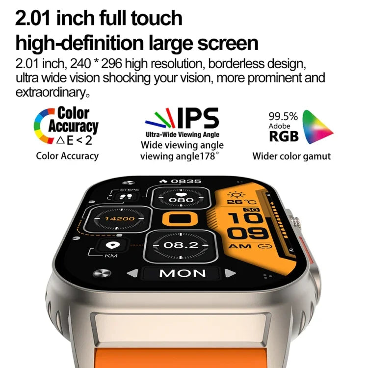 G41 สายรัดข้อมืออัจฉริยะ นาฬิกาอัจฉริยะกันน้ำ IP67 2.01 นิ้ว รองรับการโทร Bluetooth / วัดอัตราการเต้นหัวใจ / วัดน้ำตาลในเลือดแบบไม่รุกราน / HRV / MET