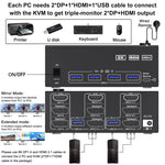สวิตช์ KVM KC-KVM203DH สำหรับจอภาพสามจอ 8K 30Hz USB3.0 DP+DP+HDMI, ปลั๊ก EU, KC-KVM203DH