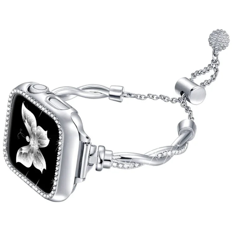 Twist Bracelet Diamond Metal Watch Band, For Apple Watch Series 4 44mm, For Apple Watch Series 4 40mm, For Apple Watch Series 3 38mm, For Apple Watch Series 3 42mm, For Apple Watch Series 2 42mm, For Apple Watch Series 2 38mm, For Apple Watch 42mm     ...