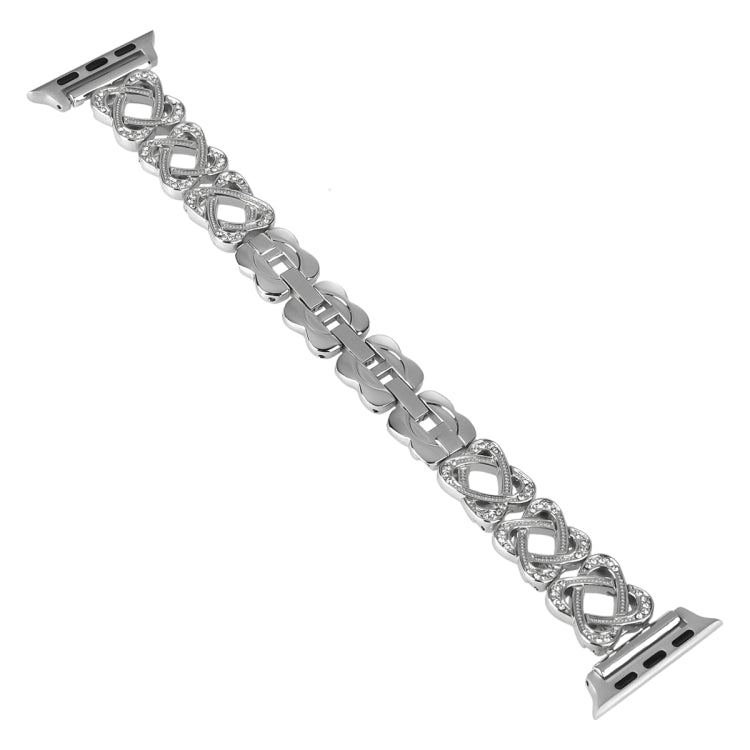 Hearts Crossed Diamond Metal Watch Band, For Apple Watch SE 2023 44mm, For Apple Watch SE 2023 40mm, For Apple Watch Ultra 2 49mm, For Apple Watch Series 9 45mm, For Apple Watch Series 9 41mm, For Apple Watch Ultra 49mm, For Apple Watch Series 8 41mm  ...