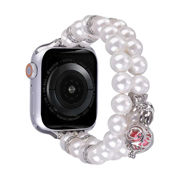 สายรัดนาฬิกาสร้อยข้อมือไข่มุกสองแถว สำหรับ Apple Watch Series 5 44 มม., สำหรับ Apple Watch Series 5 40 มม., สำหรับ Apple Watch Series 4 44 มม., สำหรับ Apple Watch Series 4 40 มม., สำหรับ Apple Watch Series 3 38 มม., สำหรับ Apple Watch Series 3 42 มม.