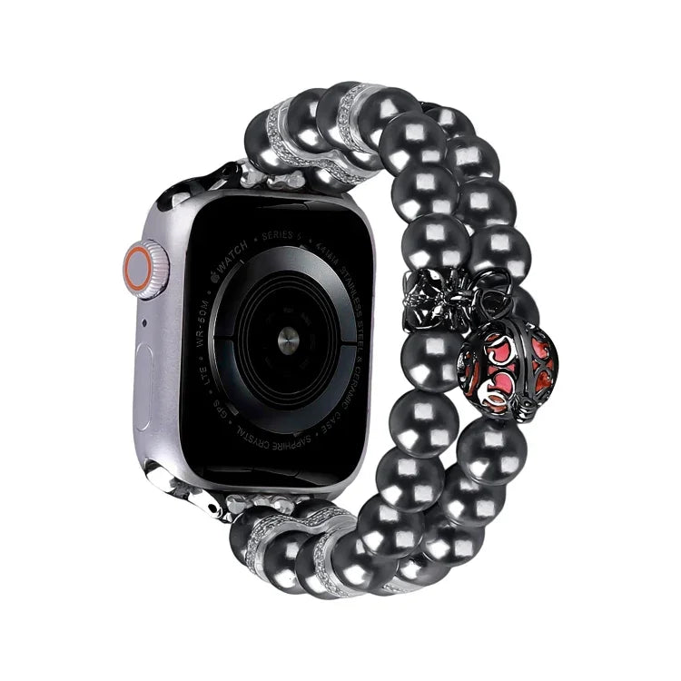 สายรัดนาฬิกาสร้อยข้อมือไข่มุกสองแถว สำหรับ Apple Watch Series 5 44 มม., สำหรับ Apple Watch Series 5 40 มม., สำหรับ Apple Watch Series 4 44 มม., สำหรับ Apple Watch Series 4 40 มม., สำหรับ Apple Watch Series 3 38 มม., สำหรับ Apple Watch Series 3 42 มม.
