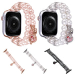 สายรัดนาฬิกาสร้อยข้อมือไข่มุกสองแถว สำหรับ Apple Watch Series 5 44 มม., สำหรับ Apple Watch Series 5 40 มม., สำหรับ Apple Watch Series 4 44 มม., สำหรับ Apple Watch Series 4 40 มม., สำหรับ Apple Watch Series 3 38 มม., สำหรับ Apple Watch Series 3 42 มม.