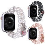 สายรัดนาฬิกาสร้อยข้อมือไข่มุกสองแถว สำหรับ Apple Watch Series 5 44 มม., สำหรับ Apple Watch Series 5 40 มม., สำหรับ Apple Watch Series 4 44 มม., สำหรับ Apple Watch Series 4 40 มม., สำหรับ Apple Watch Series 3 38 มม., สำหรับ Apple Watch Series 3 42 มม.
