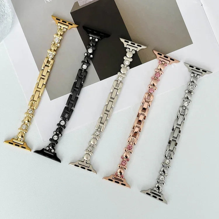 Metal Diamond Bear Chain Watch Band, For Apple Watch Series 4 44mm, For Apple Watch Series 4 40mm, For Apple Watch Series 3 38mm, For Apple Watch Series 3 42mm, For Apple Watch Series 2 42mm, For Apple Watch Series 2 38mm, For Apple Watch 42mm         ...