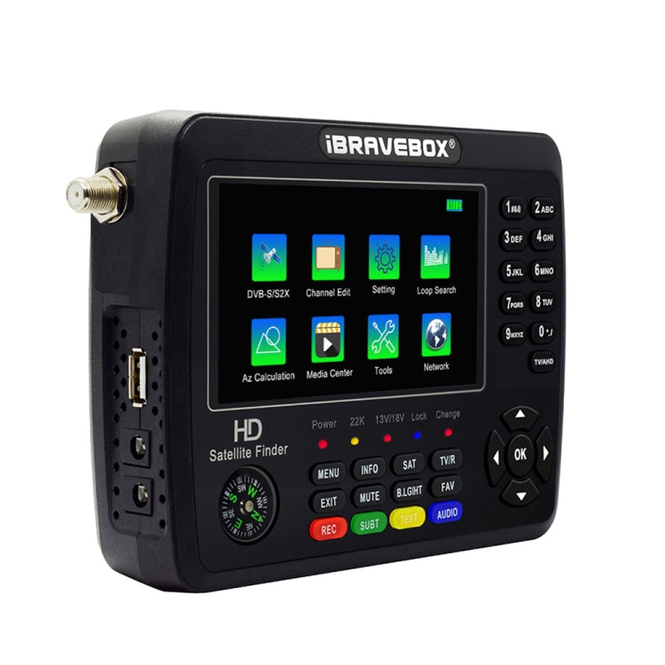 iBRAVEBOX V10 Finder Max+ เครื่องวัดสัญญาณดาวเทียมดิจิทัลหน้าจอ 4.3 นิ้ว รองรับ DVB-S/S2/S2X AHD ปลั๊ก EU, US, UK, AU