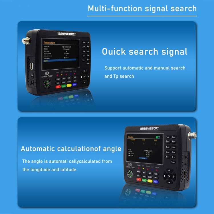 iBRAVEBOX V10 Finder Max+ เครื่องวัดสัญญาณดาวเทียมดิจิทัลหน้าจอ 4.3 นิ้ว รองรับ DVB-S/S2/S2X AHD ปลั๊ก EU, US, UK, AU