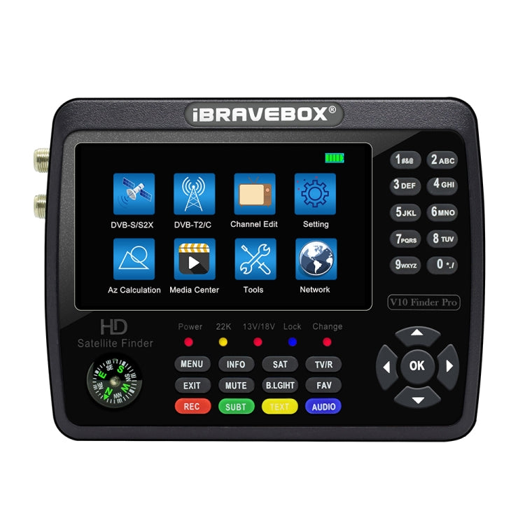 iBRAVEBOX V10 Finder Pro เครื่องวัดสัญญาณดาวเทียมดิจิทัลหน้าจอ 4.3 นิ้ว รองรับ DVB-S/S2/S2X/T/T2/C ปลั๊ก EU, US, UK, AU