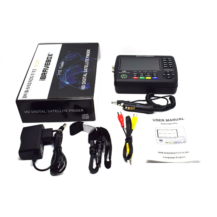 iBRAVEBOX V10 Finder Pro เครื่องวัดสัญญาณดาวเทียมดิจิทัลหน้าจอ 4.3 นิ้ว รองรับ DVB-S/S2/S2X/T/T2/C ปลั๊ก EU, US, UK, AU