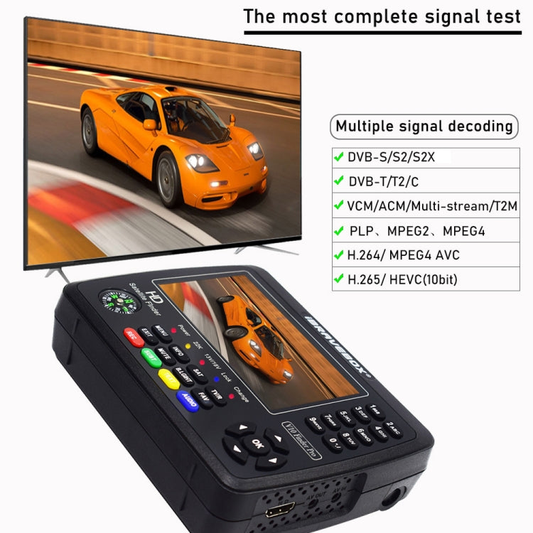 iBRAVEBOX V10 Finder Pro เครื่องวัดสัญญาณดาวเทียมดิจิทัลหน้าจอ 4.3 นิ้ว รองรับ DVB-S/S2/S2X/T/T2/C ปลั๊ก EU, US, UK, AU