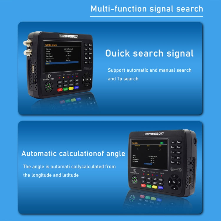 iBRAVEBOX V10 Finder Pro เครื่องวัดสัญญาณดาวเทียมดิจิทัลหน้าจอ 4.3 นิ้ว รองรับ DVB-S/S2/S2X/T/T2/C ปลั๊ก EU, US, UK, AU