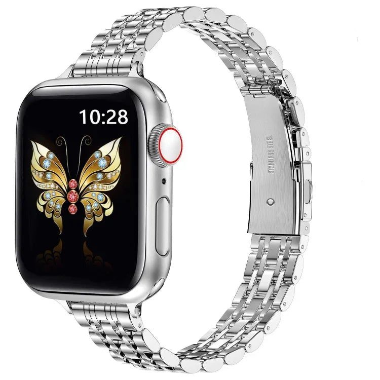 สายรัดนาฬิกาโลหะแบบสลิงชอตเม็ดเจ็ดเรียว สำหรับ Apple Watch SE 2023 44 มม., สำหรับ Apple Watch SE 2023 40 มม., สำหรับ Apple Watch Ultra 2 49 มม., สำหรับ Apple Watch Series 9 45 มม., สำหรับ Apple Watch Series 9 41 มม., สำหรับ Apple Watch Ultra 49 มม.