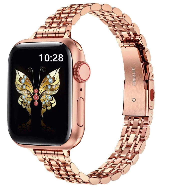 สายรัดนาฬิกาโลหะแบบสลิงชอตเม็ดเจ็ดเรียว สำหรับ Apple Watch SE 2023 44 มม., สำหรับ Apple Watch SE 2023 40 มม., สำหรับ Apple Watch Ultra 2 49 มม., สำหรับ Apple Watch Series 9 45 มม., สำหรับ Apple Watch Series 9 41 มม., สำหรับ Apple Watch Ultra 49 มม.