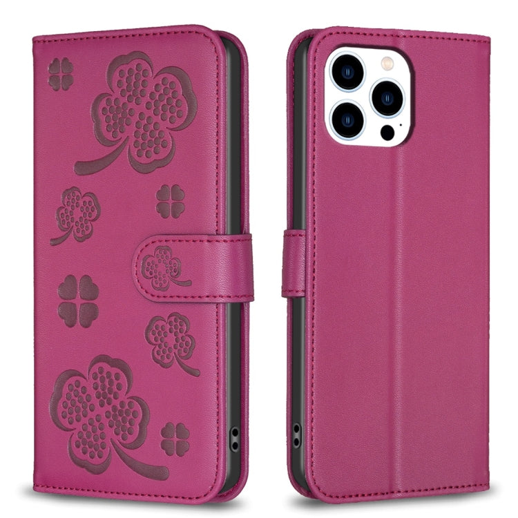 เคสโทรศัพท์หนังนูนลายใบสี่แฉก สำหรับ iPhone 7 / 8 / SE 2022, สำหรับ iPhone 13 Pro Max, สำหรับ iPhone 13 Pro, สำหรับ iPhone 13, สำหรับ iPhone 12 / 12 Pro, สำหรับ iPhone 12 Pro Max, สำหรับ iPhone 11 Pro Max, สำหรับ iPhone 11