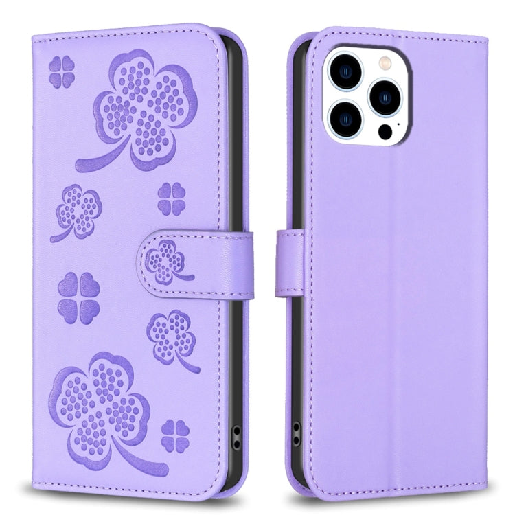 เคสโทรศัพท์หนังนูนลายใบสี่แฉก สำหรับ iPhone 7 / 8 / SE 2022, สำหรับ iPhone 13 Pro Max, สำหรับ iPhone 13 Pro, สำหรับ iPhone 13, สำหรับ iPhone 12 / 12 Pro, สำหรับ iPhone 12 Pro Max, สำหรับ iPhone 11 Pro Max, สำหรับ iPhone 11
