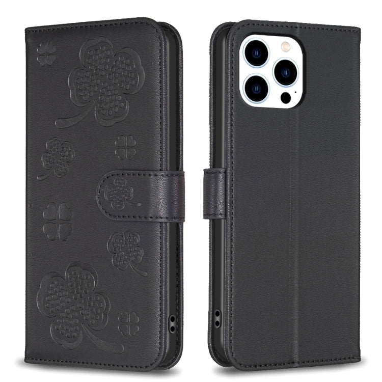 เคสโทรศัพท์หนังนูนลายใบสี่แฉก สำหรับ iPhone 7 / 8 / SE 2022, สำหรับ iPhone 13 Pro Max, สำหรับ iPhone 13 Pro, สำหรับ iPhone 13, สำหรับ iPhone 12 / 12 Pro, สำหรับ iPhone 12 Pro Max, สำหรับ iPhone 11 Pro Max, สำหรับ iPhone 11