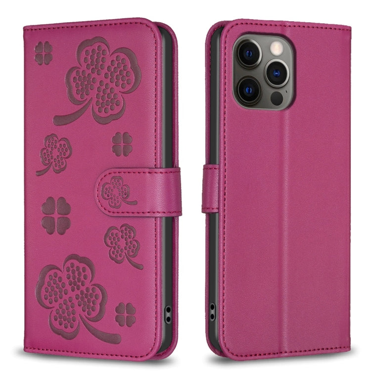 เคสโทรศัพท์หนังนูนลายใบสี่แฉก สำหรับ iPhone 7 / 8 / SE 2022, สำหรับ iPhone 13 Pro Max, สำหรับ iPhone 13 Pro, สำหรับ iPhone 13, สำหรับ iPhone 12 / 12 Pro, สำหรับ iPhone 12 Pro Max, สำหรับ iPhone 11 Pro Max, สำหรับ iPhone 11