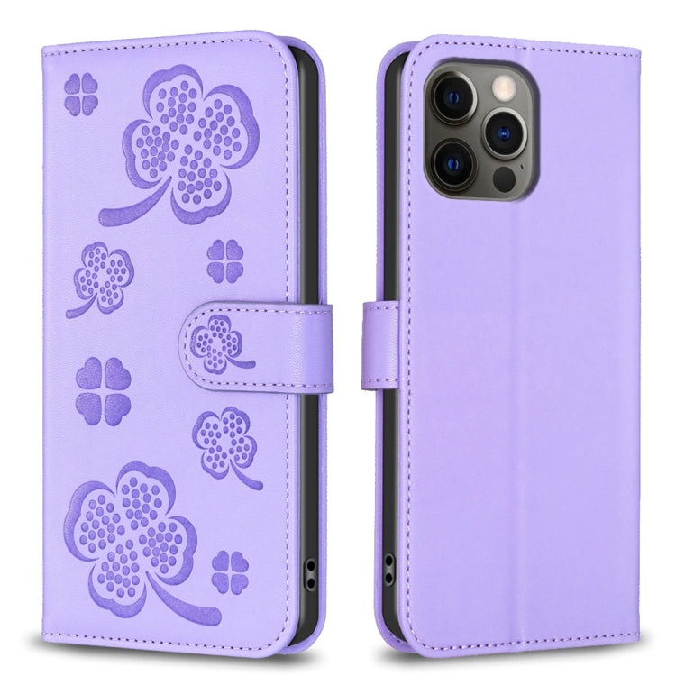 เคสโทรศัพท์หนังนูนลายใบสี่แฉก สำหรับ iPhone 7 / 8 / SE 2022, สำหรับ iPhone 13 Pro Max, สำหรับ iPhone 13 Pro, สำหรับ iPhone 13, สำหรับ iPhone 12 / 12 Pro, สำหรับ iPhone 12 Pro Max, สำหรับ iPhone 11 Pro Max, สำหรับ iPhone 11