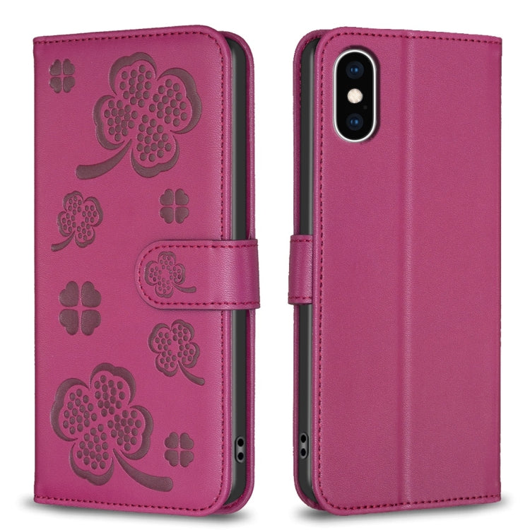 เคสโทรศัพท์หนังนูนลายใบสี่แฉก สำหรับ iPhone 11 Pro, สำหรับ iPhone X / XS, สำหรับ iPhone XR, สำหรับ iPhone XS Max, สำหรับ iPhone 7 Plus / 8 Plus