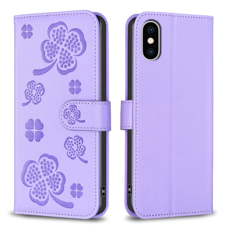 เคสโทรศัพท์หนังนูนลายใบสี่แฉก สำหรับ iPhone 11 Pro, สำหรับ iPhone X / XS, สำหรับ iPhone XR, สำหรับ iPhone XS Max, สำหรับ iPhone 7 Plus / 8 Plus