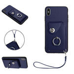 เคสโทรศัพท์ PU พร้อมที่ใส่บัตรและแหวนจับ พร้อมสายคล้อง สำหรับ iPhone XS / X, สำหรับ iPhone XR, สำหรับ iPhone XS Max, สำหรับ iPhone 8 Plus / 7 Plus