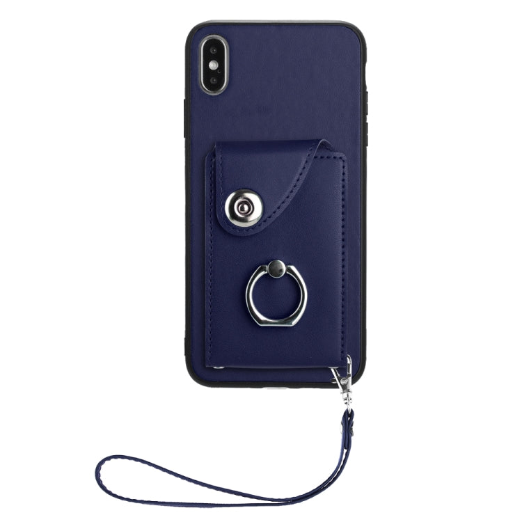 เคสโทรศัพท์ PU พร้อมที่ใส่บัตรและแหวนจับ พร้อมสายคล้อง สำหรับ iPhone XS / X, สำหรับ iPhone XR, สำหรับ iPhone XS Max, สำหรับ iPhone 8 Plus / 7 Plus