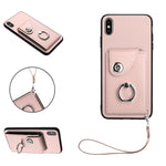 เคสโทรศัพท์ PU พร้อมที่ใส่บัตรและแหวนจับ พร้อมสายคล้อง สำหรับ iPhone XS / X, สำหรับ iPhone XR, สำหรับ iPhone XS Max, สำหรับ iPhone 8 Plus / 7 Plus