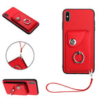 เคสโทรศัพท์ PU พร้อมที่ใส่บัตรและแหวนจับ พร้อมสายคล้อง สำหรับ iPhone XS / X, สำหรับ iPhone XR, สำหรับ iPhone XS Max, สำหรับ iPhone 8 Plus / 7 Plus