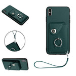 เคสโทรศัพท์ PU พร้อมที่ใส่บัตรและแหวนจับ พร้อมสายคล้อง สำหรับ iPhone XS / X, สำหรับ iPhone XR, สำหรับ iPhone XS Max, สำหรับ iPhone 8 Plus / 7 Plus