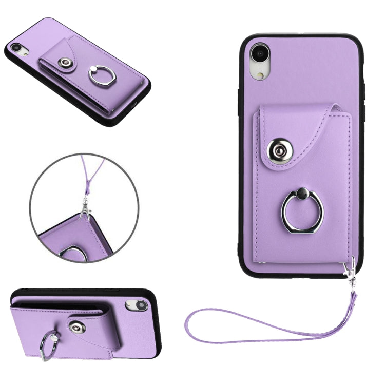 เคสโทรศัพท์ PU พร้อมที่ใส่บัตรและแหวนจับ พร้อมสายคล้อง สำหรับ iPhone XS / X, สำหรับ iPhone XR, สำหรับ iPhone XS Max, สำหรับ iPhone 8 Plus / 7 Plus