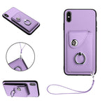 เคสโทรศัพท์ PU พร้อมที่ใส่บัตรและแหวนจับ พร้อมสายคล้อง สำหรับ iPhone XS / X, สำหรับ iPhone XR, สำหรับ iPhone XS Max, สำหรับ iPhone 8 Plus / 7 Plus
